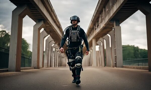 Soldier with an exoskeleton.