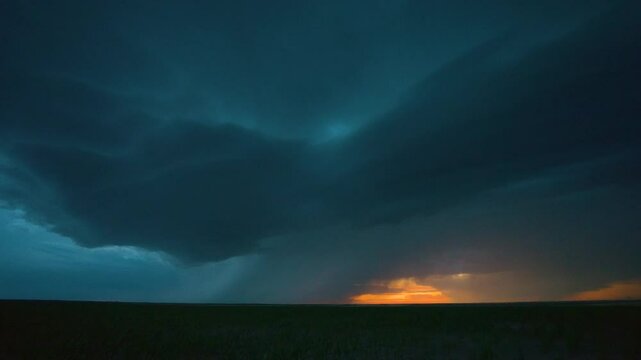 Display of lightning flashes through a beautiful storm at dusk