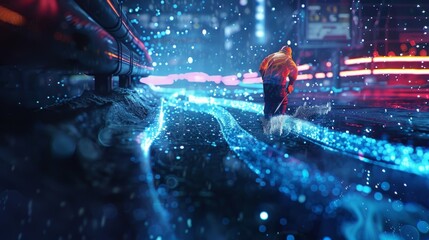 A crew drilling holes in the pavement to install underground conduits for fiber optic cables.