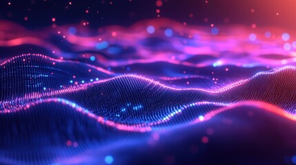 Abstract Digital Landscape with Glowing Particles