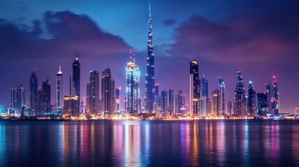 Fototapeta premium Dubai Skyline Night Lights