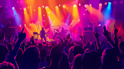 Crowd at concert with a band on stage