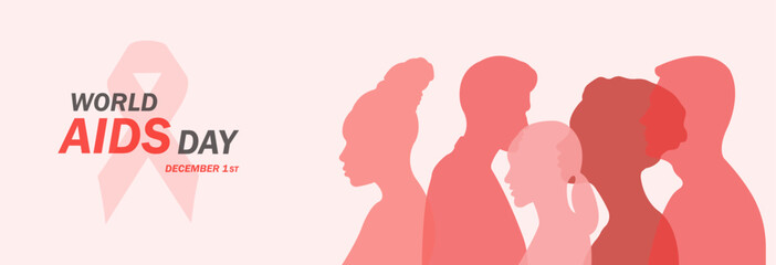 World AIDS Day.Horizontal banner,poster with silhouettes of men and women.Vector illustration dedicated to the problem of hiv, aids.