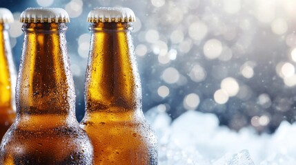 Three Cold Beer Bottles on Ice