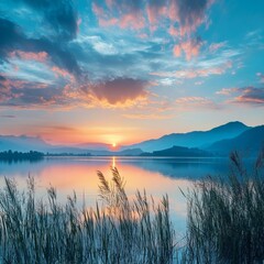 Fototapeta premium Sky and lake at sunset