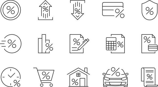 Loan Related and Investment Line Vector Icon. Investment, Percentage, Interest Rate.