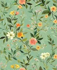 Botanical Paradise with Lush Garden Pattern featuring Vibrant Flowers and Greenery, ideal for wallpapers and fabrics