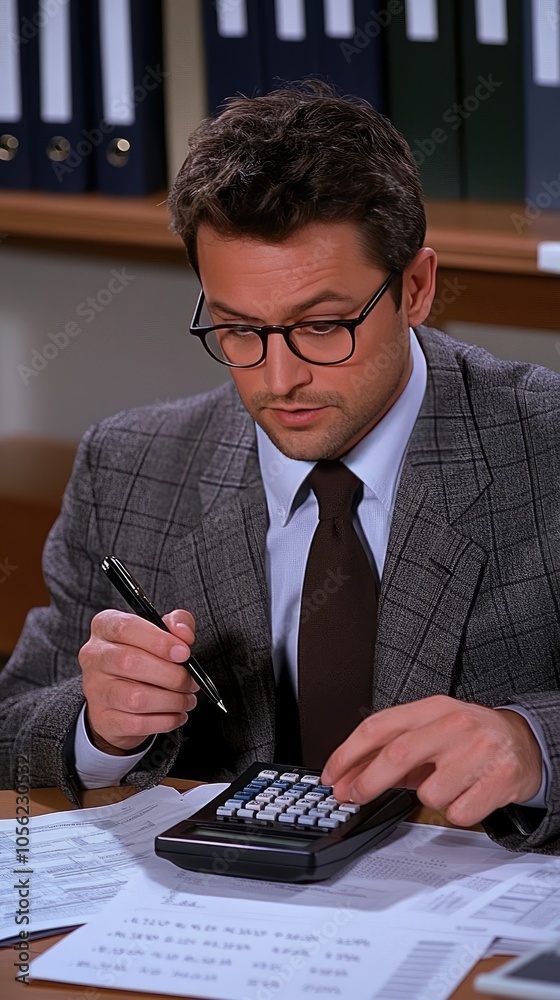 Poster hands are actively using a calculator and pen to analyze financial data on graph paper in a professi