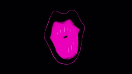 Animation kissing pink lips with pulsing lines on black screen. Stock glamour doodle effect with cosmetics and beauty in 4K with alpha channel.