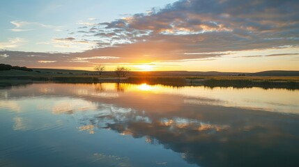 Fototapeta premium Sunset Reflection on a Calm Lake