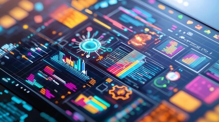 Fototapeta premium Colorful data charts on a digital dashboard