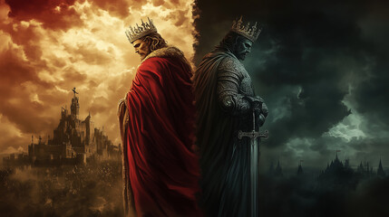 Obraz premium King of light standing opposite king of darkness in one picture. fantasy art