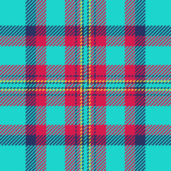 Nice background textile seamless, small fabric plaid check. Yuletide vector texture tartan pattern in teal and red colors.