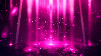 Dark background with lines and spotlights, neon light, night view. Abstract pink background.