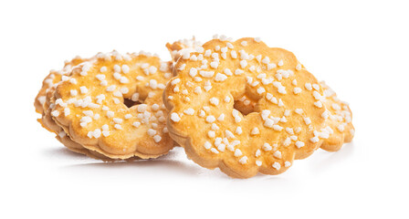 Sweet cookies in the shape of a flower. Tasty biscuits isolated on white background.