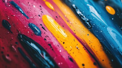 Close-up of colorful graffiti spray paint drips, creating an abstract pattern