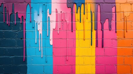 Close-up of colorful graffiti spray paint drips, creating an abstract pattern