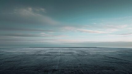 Dark Concrete Floor Background Infinite Horizon Sky Panoramic Scene