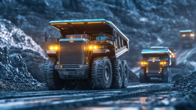 A fleet of autonomous trucks transporting minerals in a highly automated