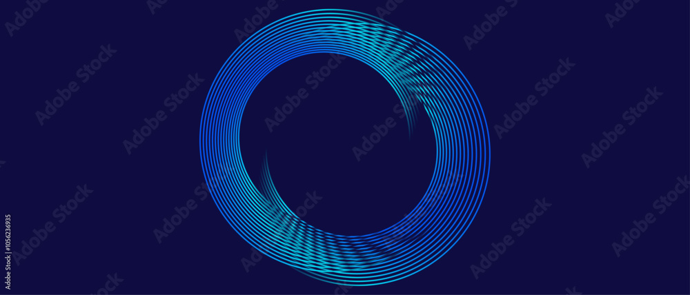 Poster Vector abstract circle frame with wavy rounded lines pattern flowing in blue green colors isolated on dark background for concept of music, technology, ai