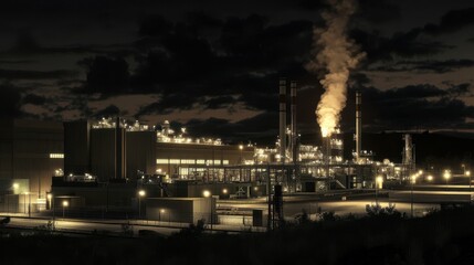 Fototapeta premium A night-time view of a power plant fully operational,
