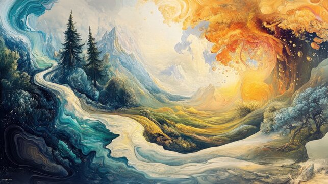 A surreal abstract painting depicting the energy of outdoor life,