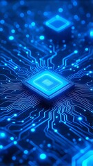 Digitales Muster mit blauen Lichtern und Prozessoren

