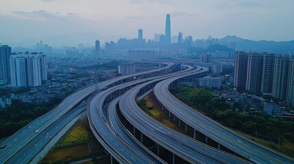 Fototapeta premium An aerial shot of a newly built elevated road winding through