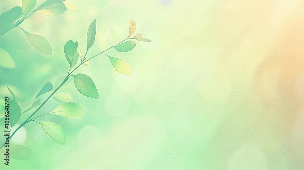 Poster green leaves are gently moving in the wind with a blurred background and bokeh effect. the backgroun