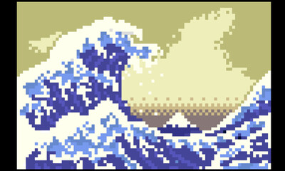 ドット絵葛飾北斎　神奈川沖浪裏
