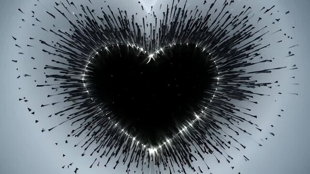 A heart made of black and white lines. It looks like a heart made of shattered glass or broken pieces of a heart. The lines are jagged and sharp