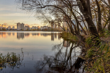 Autumn Kyiv. Evening by the lake