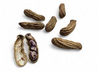 Peanut set isolated on white background. Whole and shelled groundnuts. Package design element with clipping path,isolate white background
