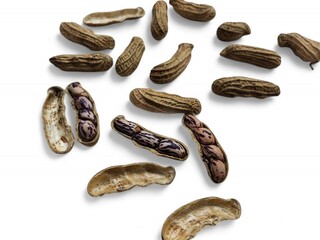 Peanut set isolated on white background. Whole and shelled groundnuts. Package design element with clipping path,isolate white background