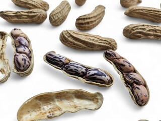 Obraz premium Peanut set isolated on white background. Whole and shelled groundnuts. Package design element with clipping path,isolate white background