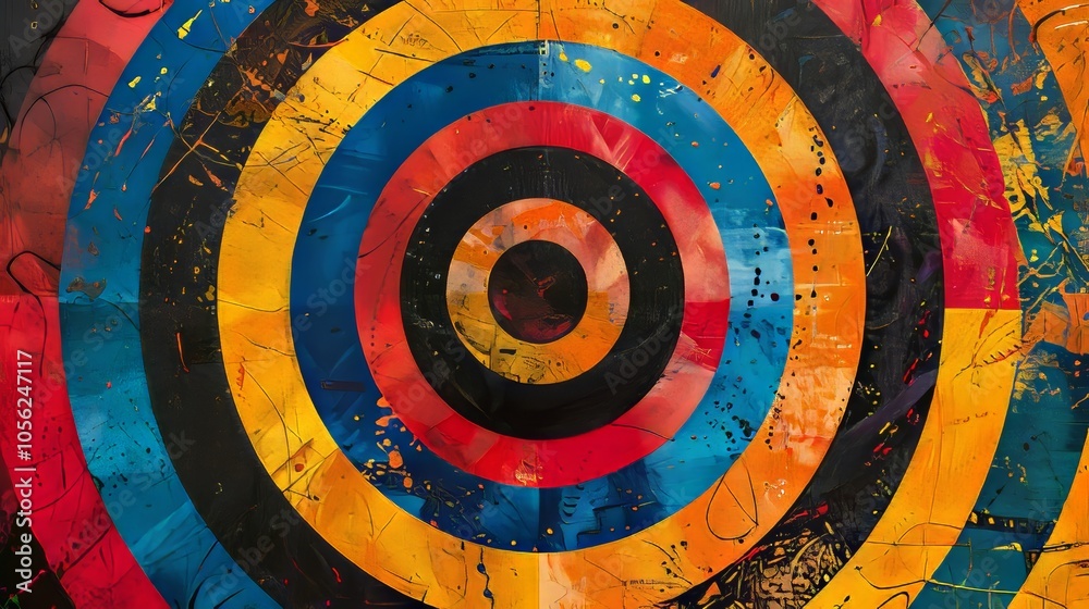 Wall mural dynamic abstract artwork featuring bright, multicolored concentric circles against a textured backgr