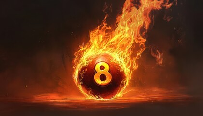 A playful, child-like drawing of an 8 ball in flames, rendered in a simple yet captivating style that appeals to a younger audience.