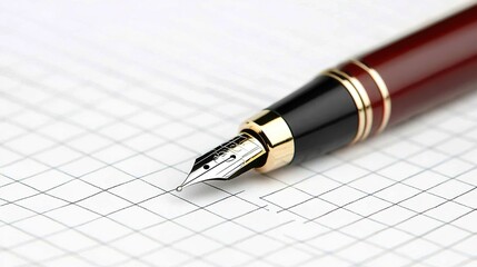 A close-up of a fountain pen resting on graph paper, ready for writing, showcasing elegance and precision.