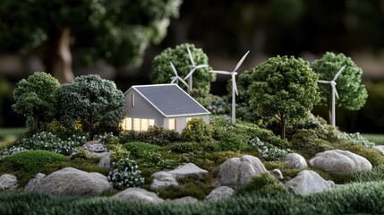 Capturing the essence of green energy, this double exposure blends stock market trends with wind turbines under a blue sky