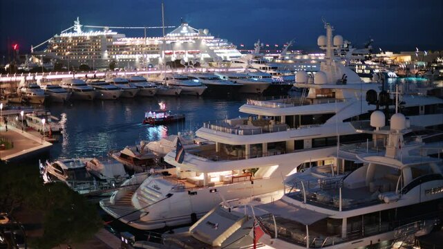 Aerial view of the Monte Carlo Yacht Show in the evening