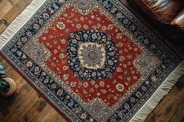 Persian rug with bold floral medallion design in vibrant red