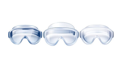 Set of safety goggles highlighting essential design and protective features, isolated on transparent PNG background
