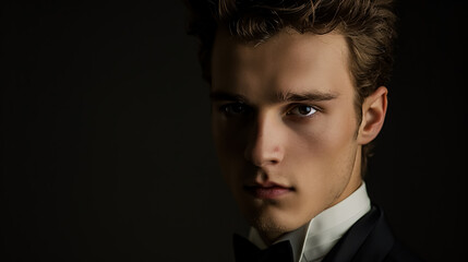 Obraz premium Elegant young man portrait on black background