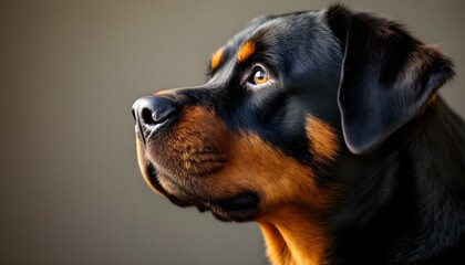 Obraz premium Black and Brown Rottweiler Side Profile with Detailed Fur and Soft Natural Lighting