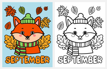 Cute cartoon fox coloring page for kids, Fall coloring pages for kids