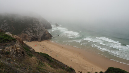 Waves crashing on rocks
