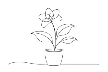 Charming Potted Flower Single Line Drawing Illustration for Plant Lovers