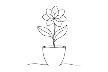 Charming Potted Flower Single Line Drawing Illustration for Plant Lovers