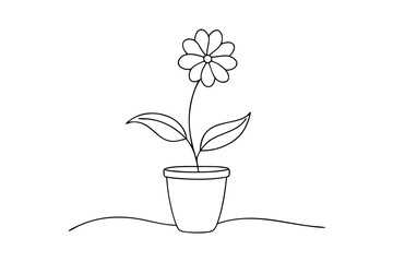Charming Potted Flower Single Line Drawing Illustration for Plant Lovers