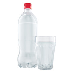 Water Bottle and glass full of water, 3D rendering isolated on transparent background